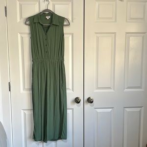 Olive green collared button jumpsuit